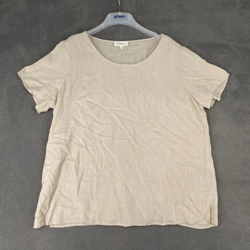 Bohme Womens Beige Rayon Short Sleeve Textured Scoop Neck Blouse Top T16581T L